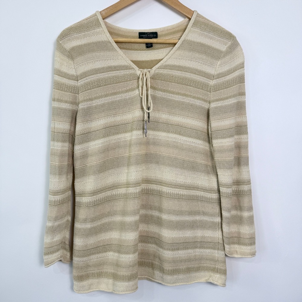Lauren Ralph Lauren Casual Drawstring Knit Top Womens‎ Medium Beige Neutral